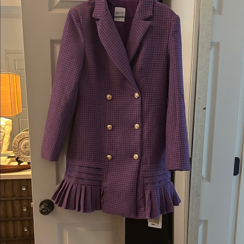 MOTF Textured Purple Blazer with Gold Accents